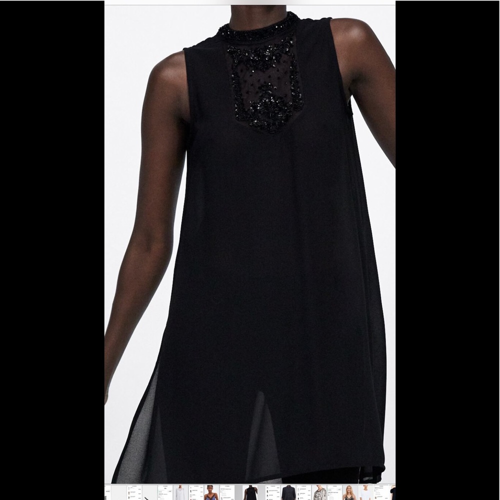 Beaded Black Long Tunic Blouse - image 1